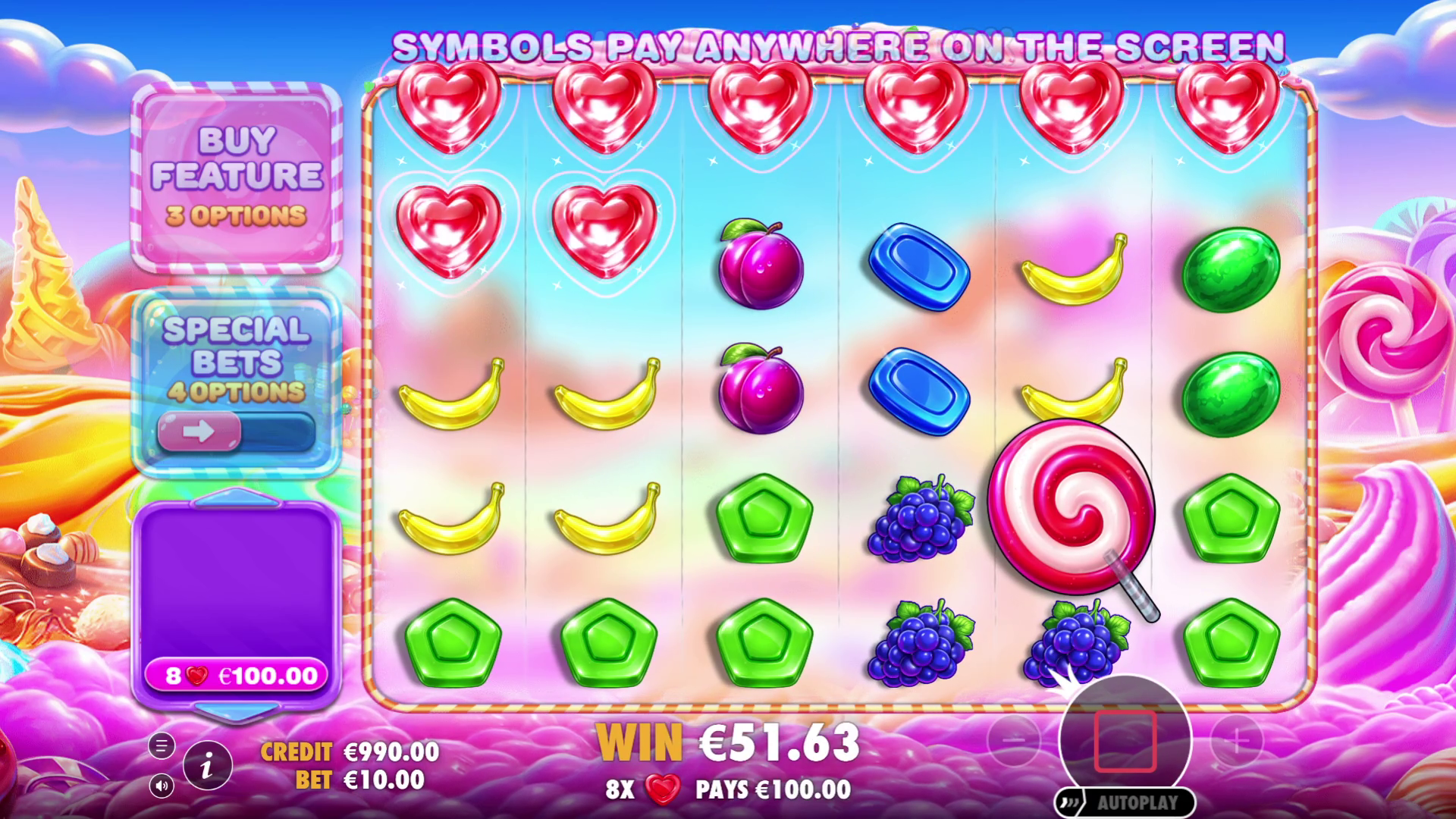 Basisspel van Sweet Bonanza 2500 op het 6x5 speelveld
